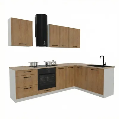 Obrázek produktu pro Rohová kuchyňská linka - 260x170 cm - Dub Hicora - 8 skříněk - s béžovou pracovní deskou - moderní kuchyňský blok - BONO