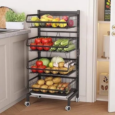 Produktbild von Küchentrolley mit Rollen-Gemüsegestell-Aufbewahrungswagen-Küchenwagen mit abschließbaren Rädern