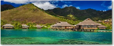 Produktbild von Tulup® Leinwandbild - 125x50 cm - Wandkunst - Drucke auf Leinwand - Leinwanddruck  - Landschaften - Grün - Bungalows Wasser