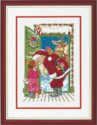 Image de Eva Rosenstand kruissteekset "Kerstman in de deur", telpatroon, 30x40cm