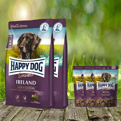 Produktbild von 25 kg Happy Dog Supreme Ireland 2 x 12,5 kg + 3 x 100 g Happy Dog Soft Snack Ireland geschenkt