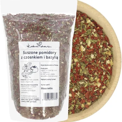 Produktbild von Getrocknete Tomaten mit Basilikum und Knoblauch 200 g - aromatische Mischung