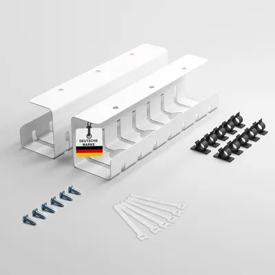 Produktbild von Albatros Kabelkanal Schreibtisch Weiß Komplettset C - Kabelmanagement Schreibtisch für Ordnung und Produktivität-Kabel Organizer für Kabelführung-Kabelschacht, Kabelwanne, Kabelorganisation
