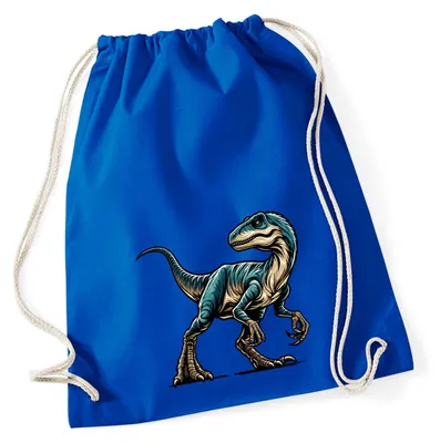 Produktbild von Huuraa Turnbeutel Velociraptor Dinosaurier 12 Liter Bright Royal Baumwolle Rucksack Geschenkidee