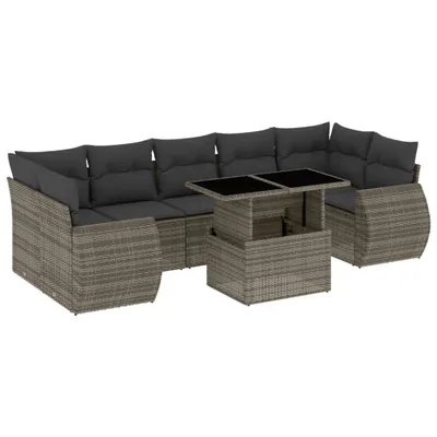 Produktbild von vidaXL 8-tlg. Garten-Sofagarnitur mit Kissen Grau Poly Rattan