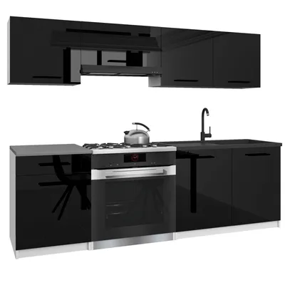 Immagine prodotto di Belini - Angolo cottura moderno ITALIA 1 - Mobili da cucina 180 cm nero lucido - Cucina componibile con pensili, mobili base e piani di lavoro