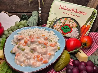 Produktbild von Hühnerfrikassee in der 2 Kammern-Schale 350g