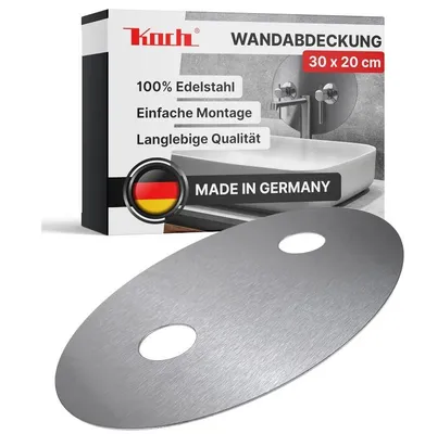 A product shot of a metal wall cover with a box in the background showing product details.