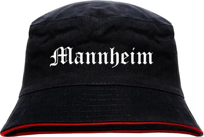 Produktbild von Mannheim Anglerhut - Altdeutsche Schrift - Schwarz-Roter Fischerhut L/XL SchwarzRot