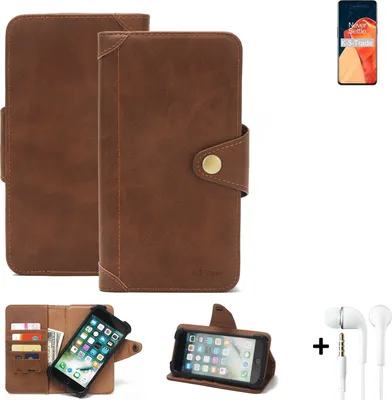 Produktbild von K-S-Trade Handyhülle Schutzhülle kompatibel mit OnePlus 9  Walletcase Bookstyle Schutz Case Hülle Wallet Flipcase Cover PolyurethanBraun inkl. Kopfhörer