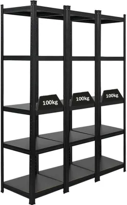 Produktbild von Mega Deal | 3x All Black Series Schwerlastregal Ragnar | HxBxT 180x45x45cm | Fachlast 100kg | Matt Schwarz