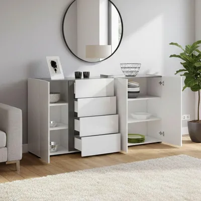 Produktbild von Dmora Kommode Banjul Weiß 180x38x92 cm 4 Regale, 4 Schubladen