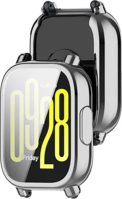 Produktbild von Bizon Case Watch Felipe Hülle mit Displayschutzfolie für Xiaomi Redmi Watch 5 Active, Silber