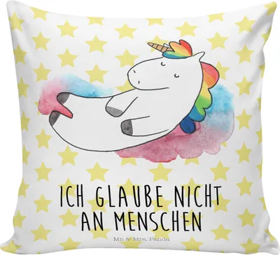 Produktbild von Mr. & Mrs. Panda kuschelkissen 40x40 Einhorn Wolke 7 - Weiß - Geschenk, Lounge Kissen, Sofakissen, Glaube, Deko, Unicorn, Einhörner, Lustig, zier, Dekokissen
