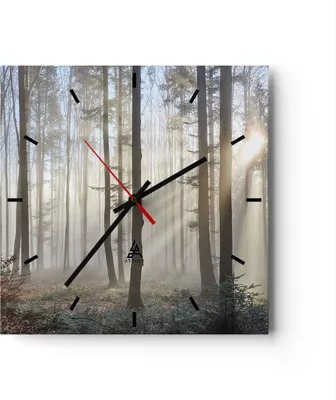 Produktbild von Wanduhr - Quadrat - Glasuhr - Wald Baum Natur - 40x40cm - Schleichendes Uhrwerk - Lautlos - zum Aufhängen bereit - Dekoration Modern - Wanddekoration aus Glas - C3AC40x40-3749