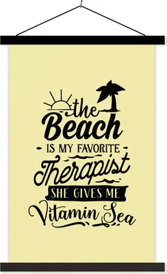 Produktbild von MuchoWow® Textilposter Strand - Zitate - Palme 60x90 cm mit schwarzem Rahmen - Poster Wohnzimmer