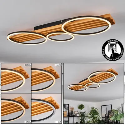 Produktbild von Palermo dimmbare Deckenlampe aus Holz/Metall/Kunststoff in Natur/Schwarz/Weiß