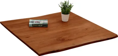 Produktbild von Tischplatte 90 x 90 cm | Akazienholz massiv | Nussbaumfarben | Echte Baumkante | Pflegeleichtes Unikat für DIY-Ideen | geeignet für Esstische, Arbeitsflächen & Bartische