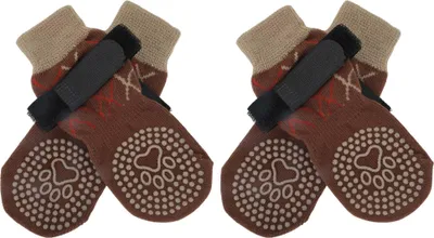 Produktbild von 4 Stück Rutschfeste Hundesocken Mit Verstellbaren Klebebändern, Hundesocken Für Hunde, Pfotenschutz Für Parkettböden, M, Braun