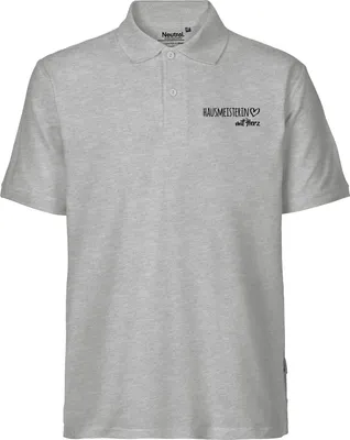 Produktbild von Huuraa Herren Polo Shirt Hausmeisterin mit Herz M Sport Grey Bio Baumwolle Fairtrade Poloshirt Geschenkidee