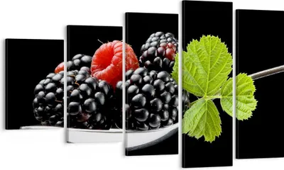 Produktbild von Bild auf Leinwand - Leinwandbild - Löffel Himbeere Brombeere Frucht - 100x60cm - Wand Bild - Wanddeko - Leinwanddruck - Bilder - Kunstdruck - Leinwand bilder - Wandkunst - EG100x60-2202