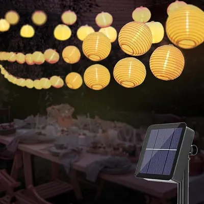 Produktbild von LED Solar Lichterkette 6,5 m, 30 LEDs, 8 Modi, wasserdicht. Ideal für Garten, Hochzeit, Balkon, Party- und Weihnachtsdekoration im Freien.