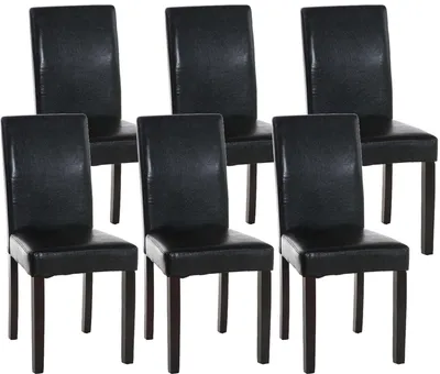Produktbild von CLP 6er Set Esszimmerstuhl Ina Kunstleder mit Holzgestell schwarz Gestell Farbe dunkelbraun