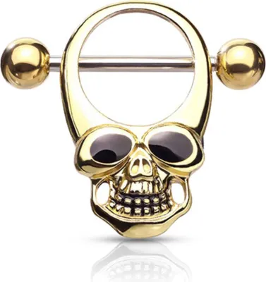 Produktbild von Brustwarzenpiercing „Totenkopf“: Nippelpiercing Schild 316L Gold