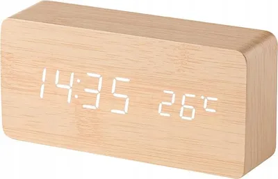 Obrázok produktu pre Drevený Budík S Teplomerom A Klopaním, Usb Alebo Batérie