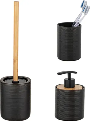 Produktbild von Schöner Wohnen Keramik WC-Garnitur Set Zena Schwarz Stiel Bürste Toilette Badezimmer