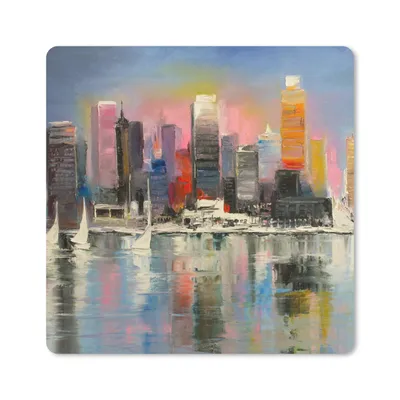 Produktbild von MuchoWow® Mauspad Mousepad Gemälde - Öl - Skyline - Wasser 20x20 cm - Mousepads - Maus Mat - Pad - Mausunterlage - Desk Mat - Bureauartikeln