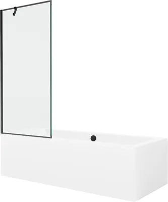 Produktbild von Mexen Cube rechteckige Badewanne 170 x 80 cm mit Verkleidung und 1-flügliger Duschabtrennung 80 cm, Schwarzes Design - 550517080