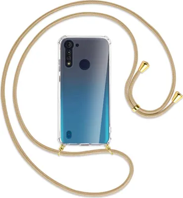 Produktbild von Handykette Backcover-Schutzhülle mit Band (Metall goldfarben) für Motorola Moto G8 Power Lite - caramel