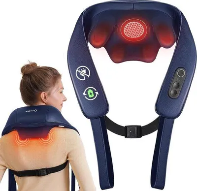 Productafbeelding van Nekmassageapparaat Draadloos - Shiatsu Massager - Spierontspanning - 4D Kneedtechnologie - 13 x 19 x 32 cm - Blauw