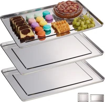 Produktbild von Relaxdays 3er Servierplatten Set, Edelstahl, Silber, spülmaschinenfest, Breite: 48 cm, Höhe: 1,5 cm, Tiefe: 33 cm, Nicht mikrowellengeeignet