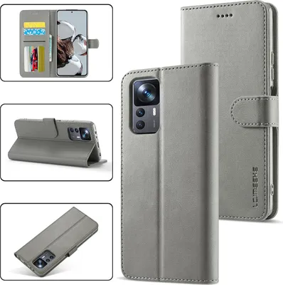 Produktbild von Xiaomi 12T Pro Hülle, Klapphüllen Brieftasche Leder Magnetverschluss Ständer Schutzhülle für Xiaomi 12T / 12T Pro / Redmi K50 Ultra Gris