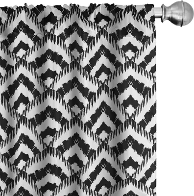 Produktbild von ABAKUHAUS Schwarz und weiß Vorhänge, Gardinen, Hand gezeichnet Fischgrätenmuster Monochrom geometrische Anordnung, 2 Stück 75 x 225 cm, Weiß Schwarz