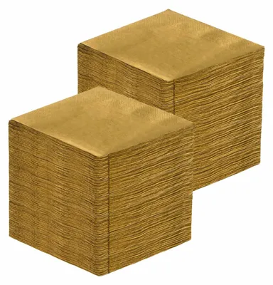 Productafbeelding van 250 wegwerp cocktailservetten van goudkleurig papier, dubbelzijdig, 25 cm