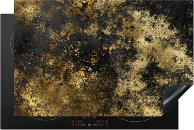 Produktbild von KitchenYeah© Herdabdeckplatte Gold - Schwarz - Luxus , 81x52cm, Küche Deko, Glaskeramikkochfeld Herdabdeckung, Abdeckplatte fùr Kochfeld