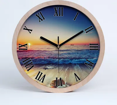 Produktbild von Holzuhr 30fi cm wanduhr - schwarze Spitzen - Meer Sonnenaufgang