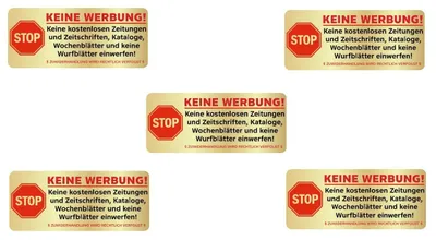 Produktbild von Aufkleber für Briefkasten STOP - KEINE WERBUNG - Goldfarben Gold - 7 x 3 cm
