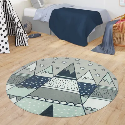 Produktbild von TT Home Teppich Kinderzimmer Kinderteppich Babymatte Tipi Design Mit Sternen Muster Größe 120 cm Rund