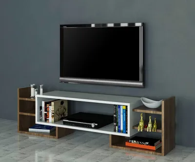 Produktbild von Skye Decor, Sema - White, Walnut, TV-Einheit, Weiß, 100 % MELAMINBESCHICHTETE SPANPLATTEN, 115 x 29,6 x 38,2 cm