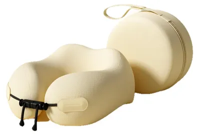 Produktbild von Nackenkissen aus Memory-Schaum – tragbares U-förmiges Reisekissen mit Nylon-Aufbewahrungstasche，Beige