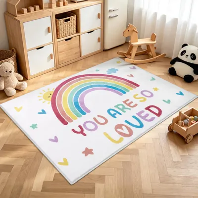 Productafbeelding van Kinderkamer tapijt 150 x 100 cm, regenboog, antislip, wasbaar, voor speelkamer