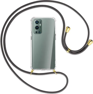 Produktbild von Handykette Backcover-Schutzhülle mit Band (Metall goldfarben) für OnePlus 9 Pro - dunkelgrau