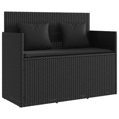 Produktbild von Gartenbank mit Kissen Schwarz Poly Rattan