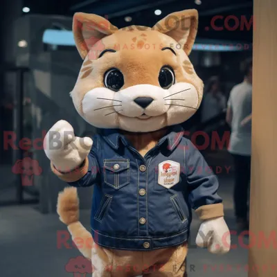Produktbild von Maskottchenkostüm REDBROKOLY Bräunliche Katze mit Jeans und Anstecknadeln