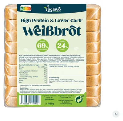 Produktbild von Locawo High Protein Low Carb Weißbrot | Weizenbrot 400g