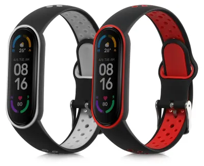 Produktbild von kwmobile 2x Uhrenarmband für Xiaomi Mi Smart Band 6 / Mi Band 6 / Band 5 Armband - Fitnesstracker Band Set aus TPU Silikon - Ersatzarmband Smartwatch